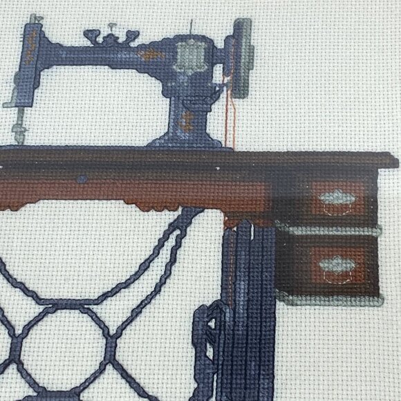 Vintage 1985 Handmade Antique Sewing Machine 16" Framed Cross Stitch - Picture 4 of 10